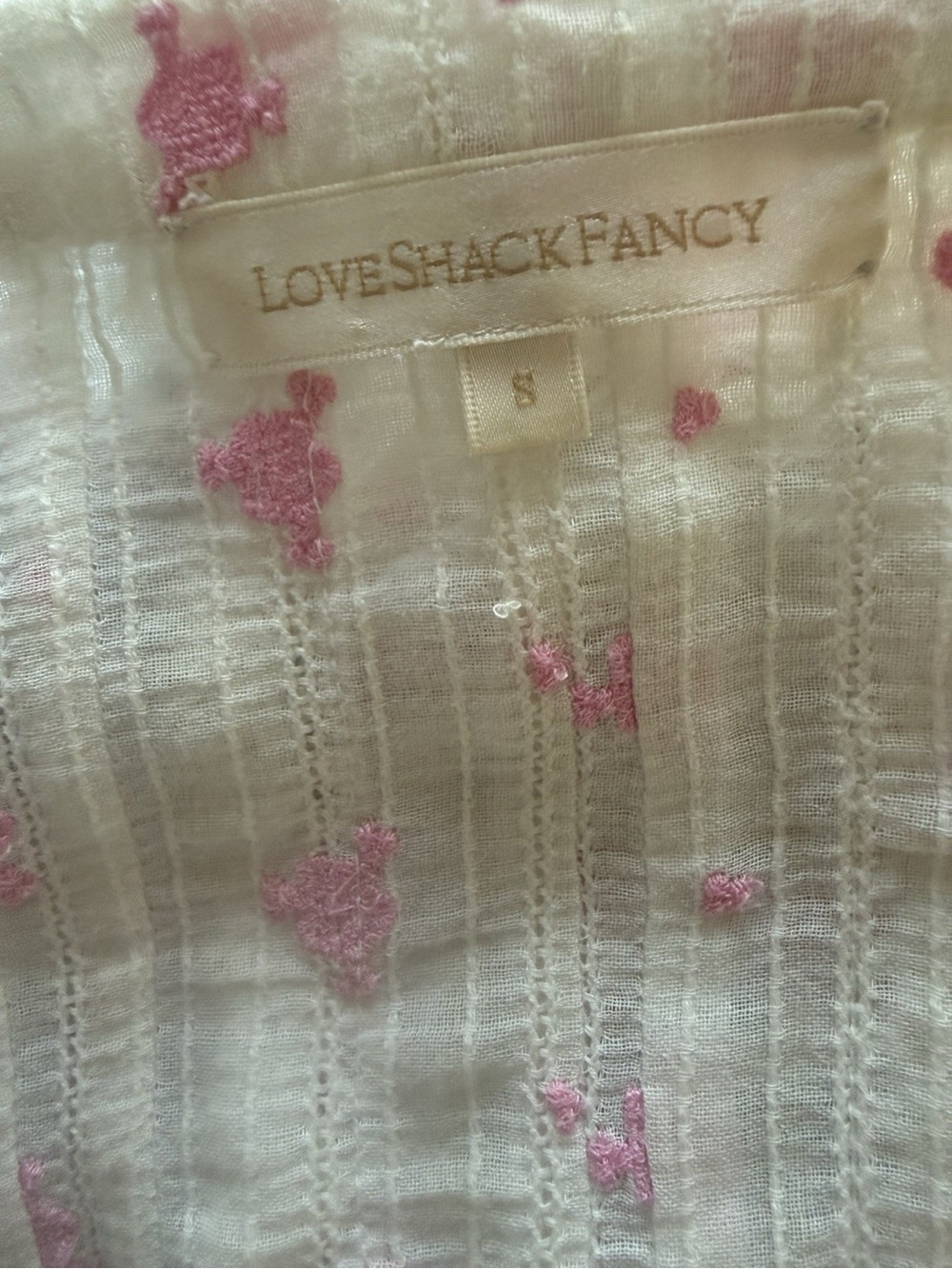 Loveshackfancy Blouse Size Small Cotton Boho White Pink Long Sleeve - Picture 6 of 6